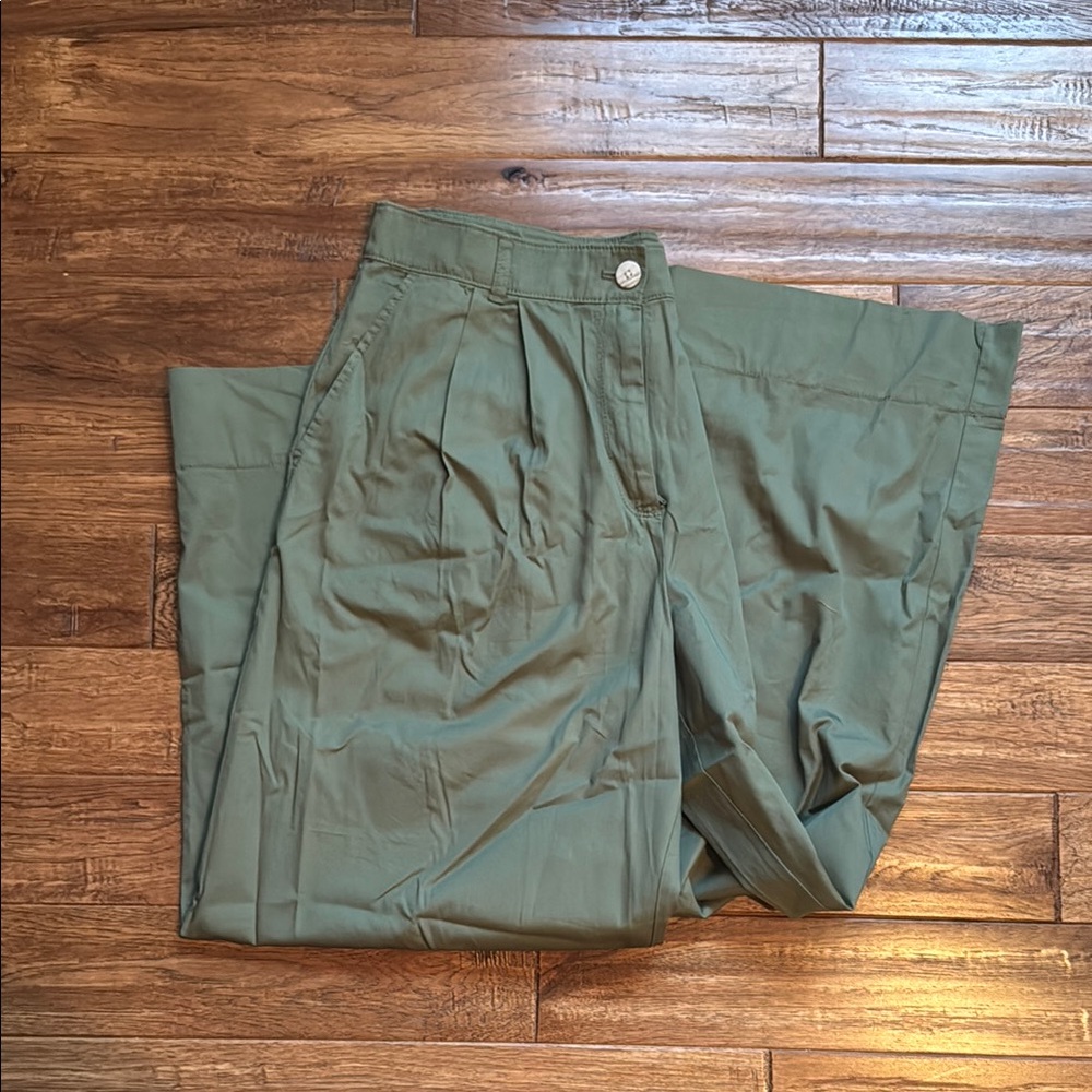 LOFT Green Wide Leg Pants with Textured Fabric